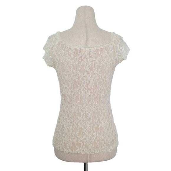 Y2k Boston Proper Babydoll Lace Sweetheart Neck Top Size S Cream Coquette Dainty - Picture 2 of 7